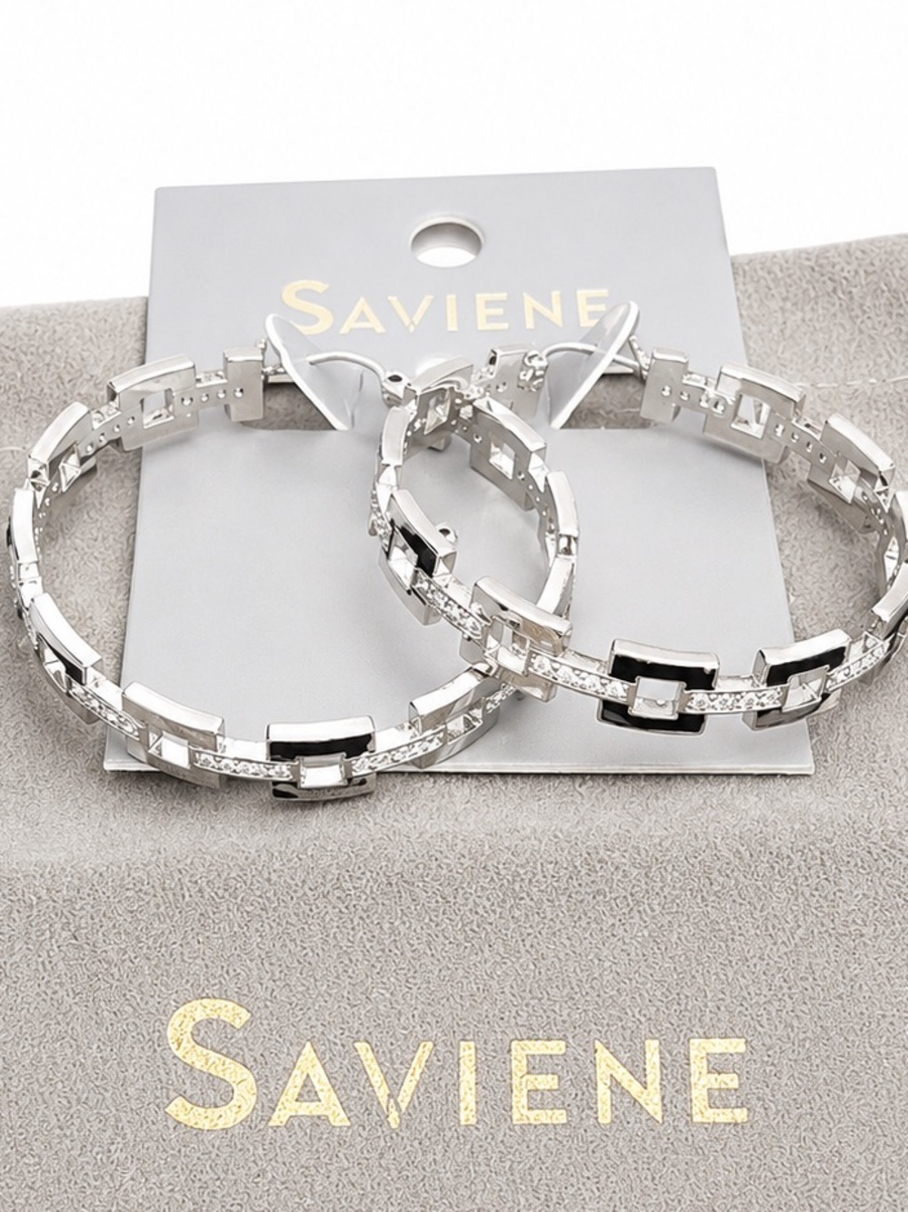 VIa Saviene Rhodium Crystal Hoop Earrings NWT